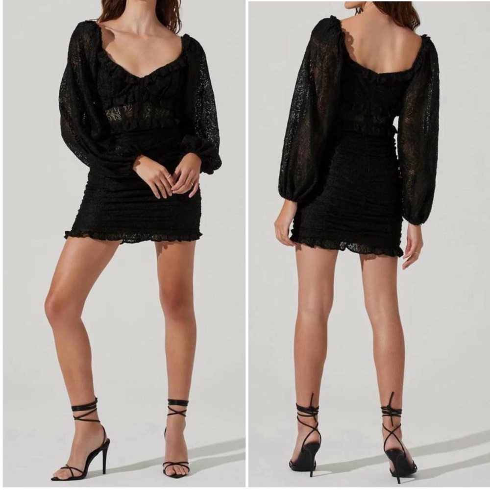 •ASTR• Chrisley Long Sleeve Black Lace Corset Bodice Ruched Mini‎ Dress Size M